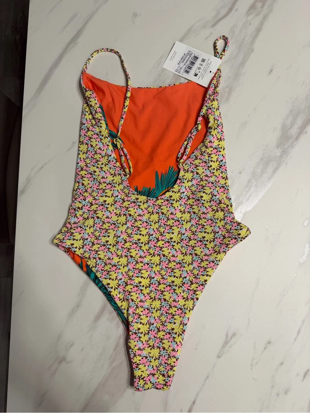NWT Maaji Women's Reversible Floral One-Piece Swimsuit - Pink, Yellow, Orange S
